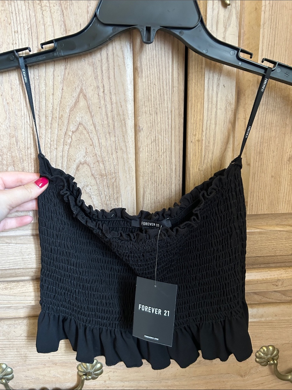Forever 21 Black Smocked Ruffle Cami Top